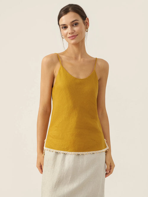 100% Linen Beaded Hem Camisole Bree Honey Yellow