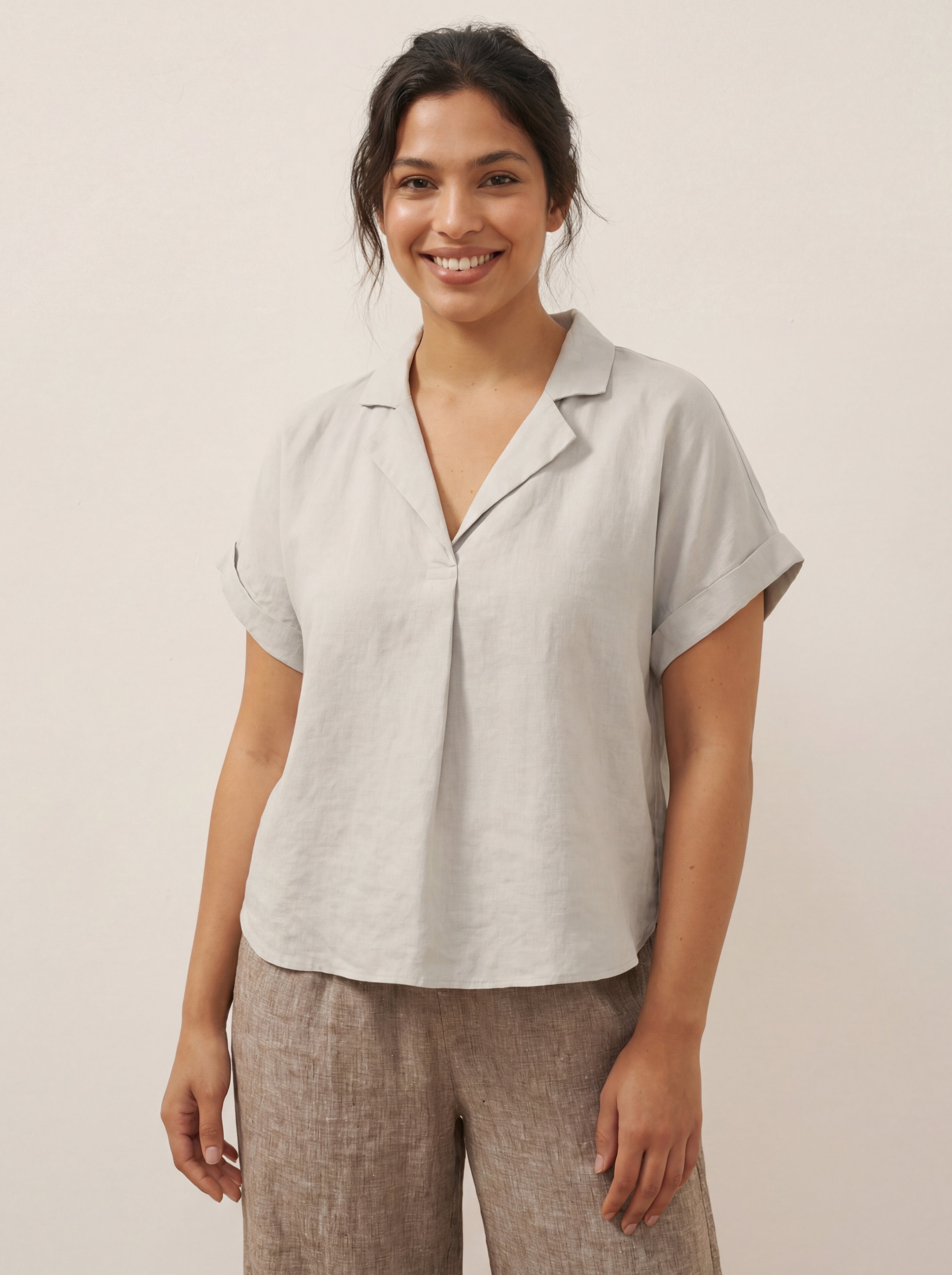 100% Linen Blazer-Inspired Pullover Top DINA