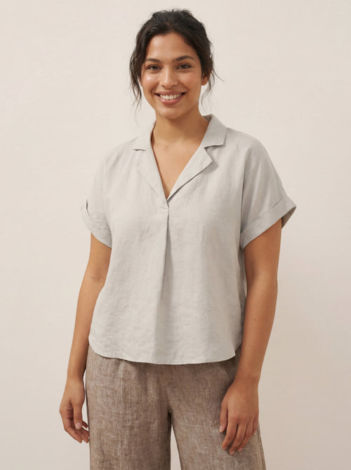 100% Linen Blazer-Inspired Pullover Top DINA