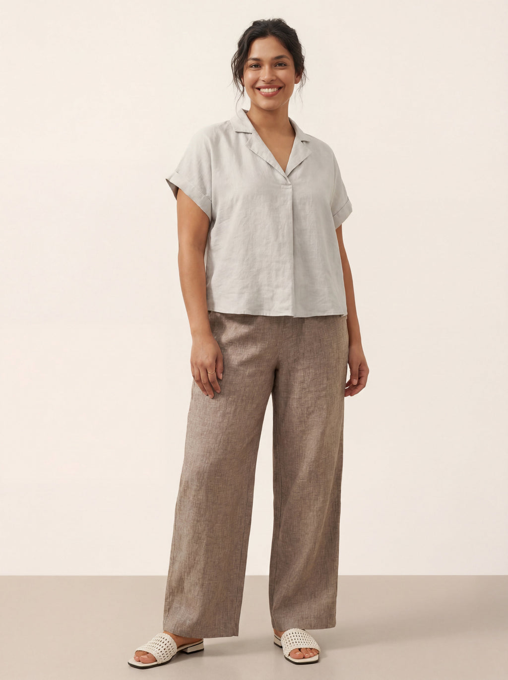 100% Linen Blazer-Inspired Pullover Top DINA