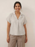 100% Linen Blazer-Inspired Pullover Top DINA Light Grey