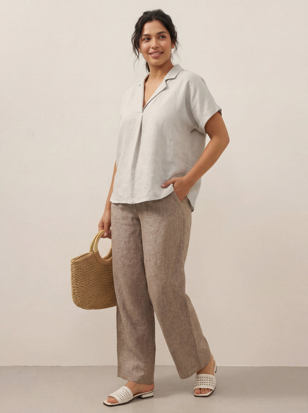 100% Linen Blazer-Inspired Pullover Top DINA