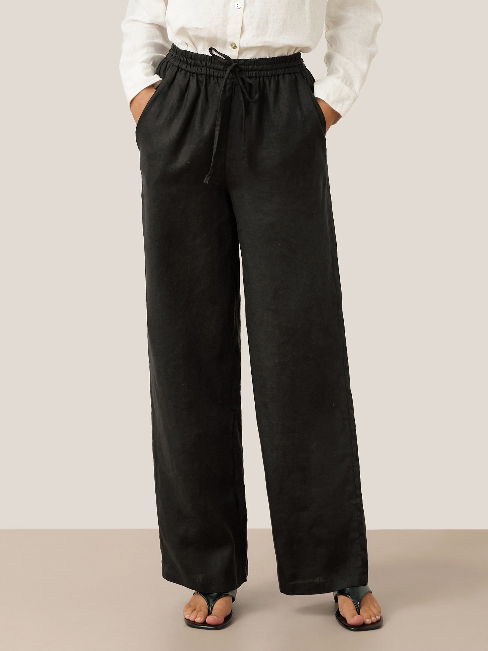100% Linen Classic Pants LYON Charcoal Black