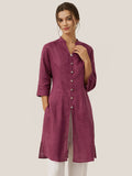 100% Linen Hand Button Long Top DILLON Rosewood