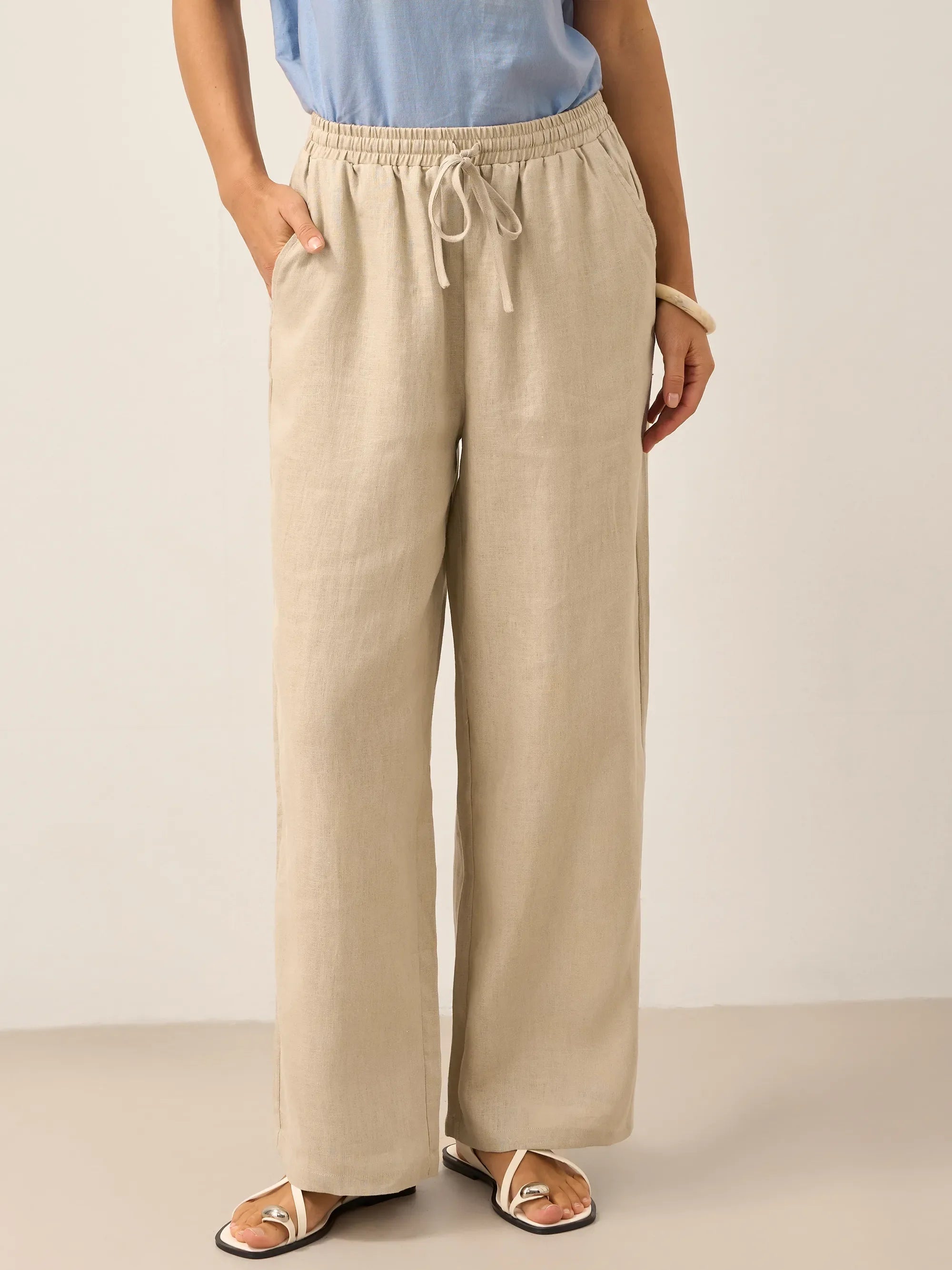 100% Linen Classic Pants LYON Khaki