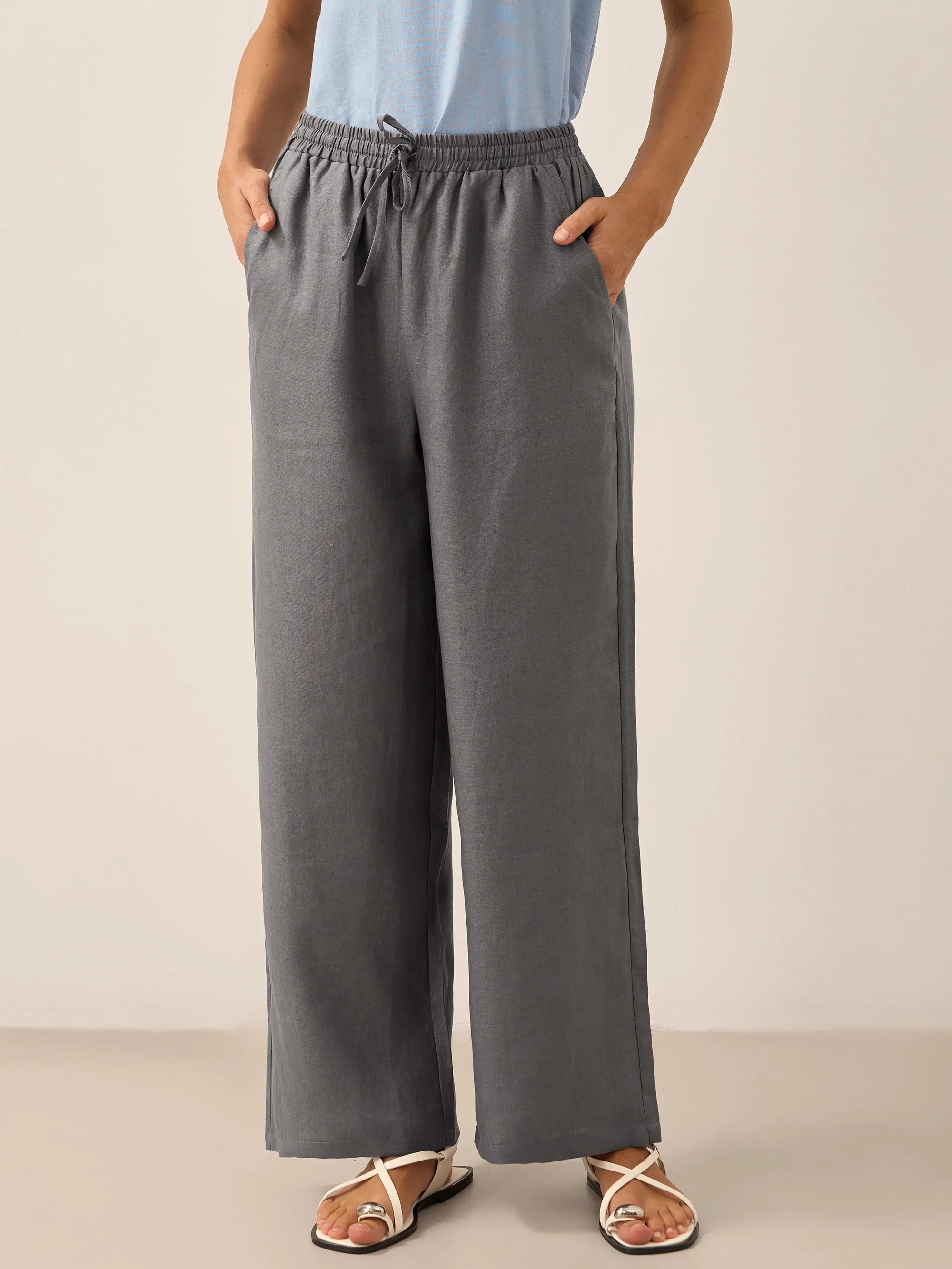 100% Linen Classic Pants LYON Neutral Grey