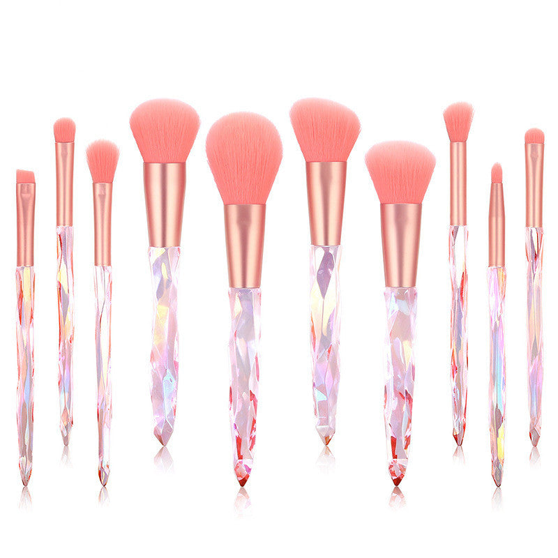 10 Crystal makeup brushes with diamond handle Pink