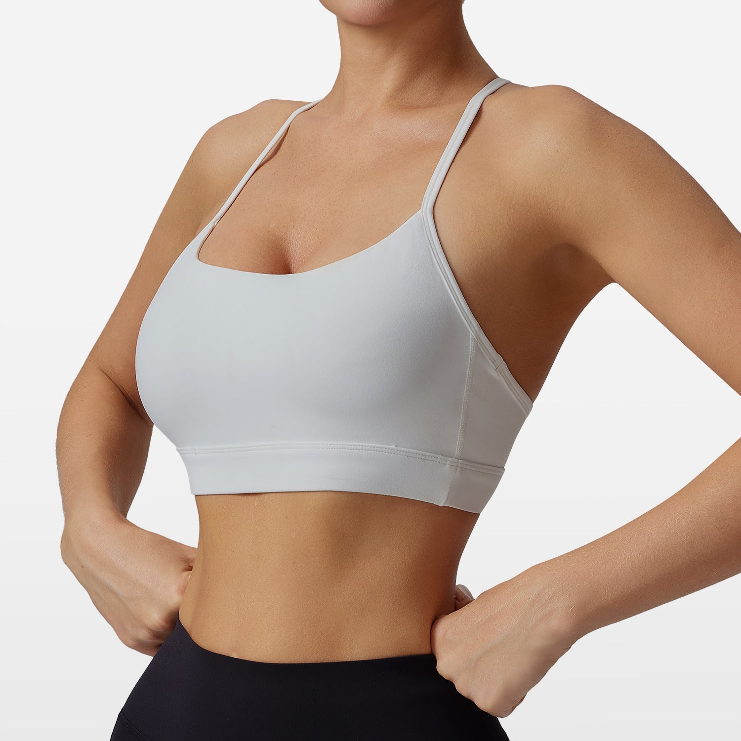 Womens Solid-Colored Versatile Thin-Strap Shock-Absorbing Quick-Drying Yoga Tank Top White