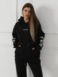 Women's Solid Color Floral Long Sleeved Sweatshirt Black