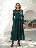 Wool Layered Neck Pleated Maxi Dress BILLIE Deep Olive