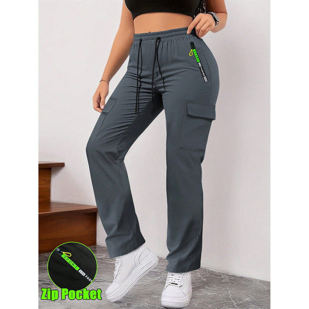 Women's Casual Retro Large Pocket Casual Pants Dark gray