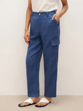100% Linen Cargo Tapered Trousers with Patch Pockets JESSE Nautical Blue