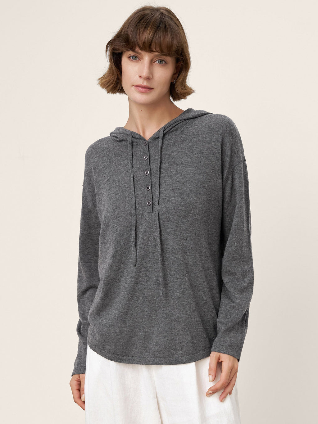 100% Extra-Fine Merino Wool Knit Hooded Sweatshirt SIA Slate Gray