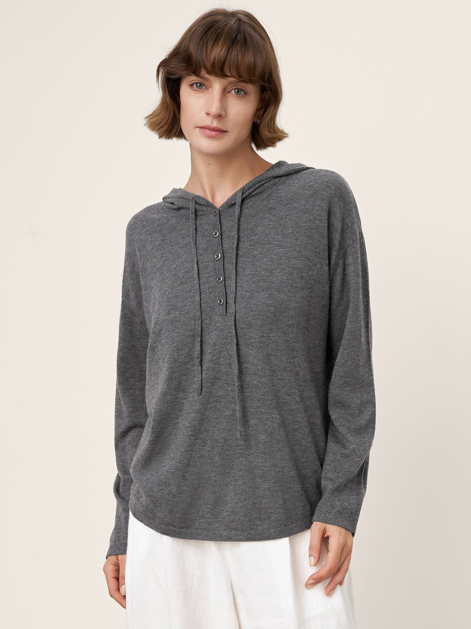 100% Extra-Fine Merino Wool Knit Hooded Sweatshirt SIA Slate Gray