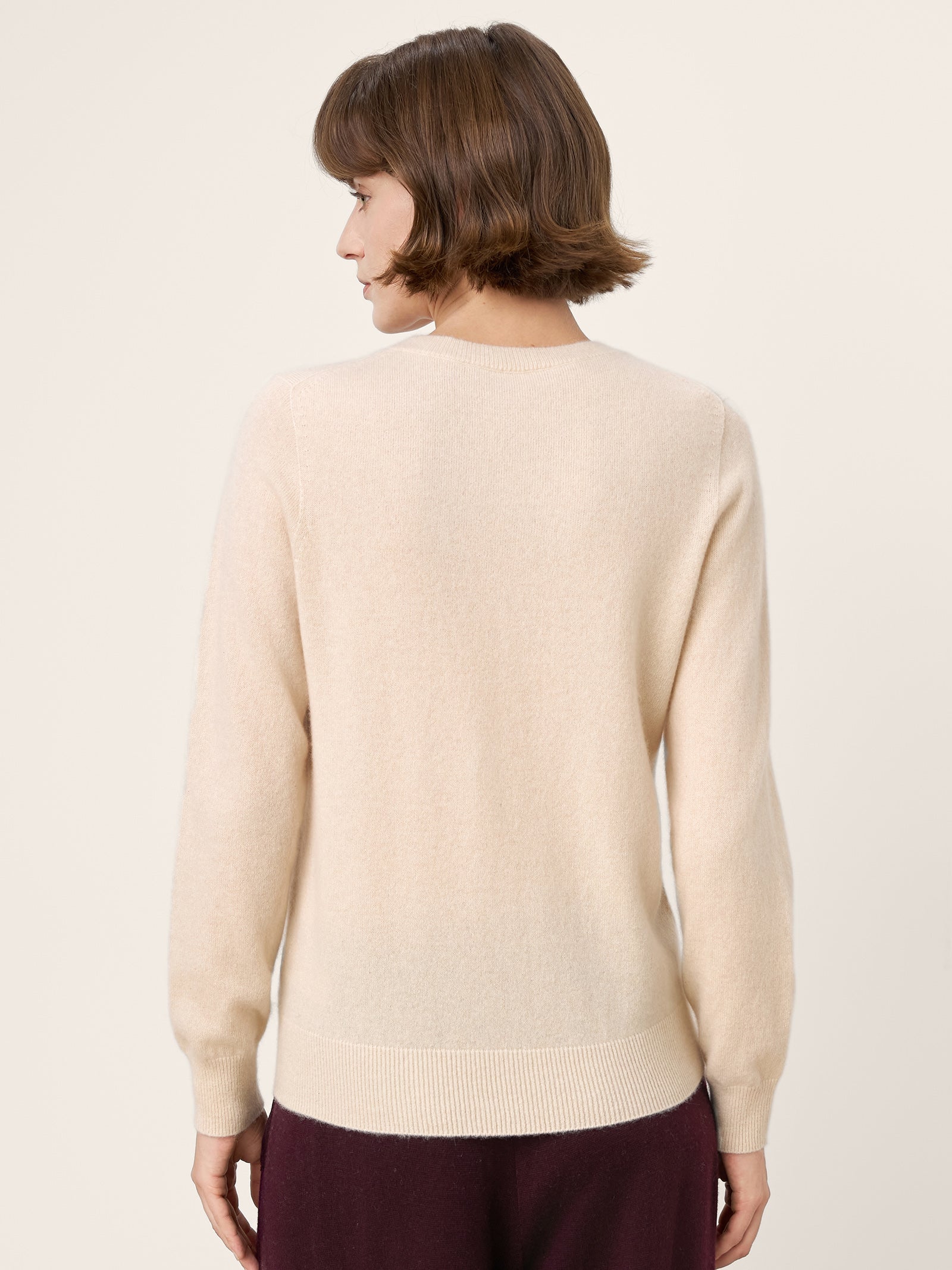 100% Mongolian Cashmere Seamless Ribbed Trims Crewneck Sweater TAWNY