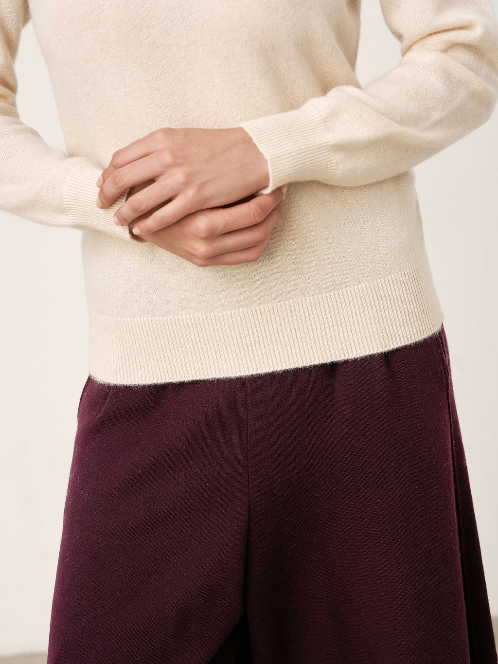 100% Mongolian Cashmere Seamless Ribbed Trims Crewneck Sweater TAWNY
