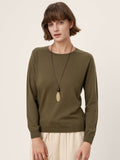 100% Extra-Fine Merino Wool Essential Crew Neck Knit Sweater BRIDGET Army Green