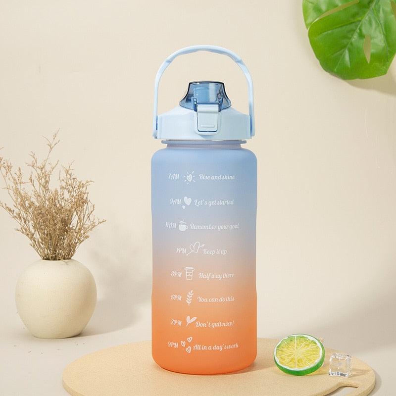 2L Large Capacity Water Bottle With Straw With Time Marker Frosted Cup Girls Large Portable Travel Bottles Sports Fitness Cup Water Bottle With Time Marker 2L Drinking Bottles With Straw BPA Free 2L Leakproof Sports Water Bottles For Fitness Gym Blue 2.0L