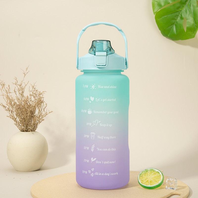 2L Large Capacity Water Bottle With Straw With Time Marker Frosted Cup Girls Large Portable Travel Bottles Sports Fitness Cup Water Bottle With Time Marker 2L Drinking Bottles With Straw BPA Free 2L Leakproof Sports Water Bottles For Fitness Gym Green 2.0L