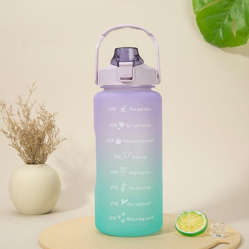 2L Large Capacity Water Bottle With Straw With Time Marker Frosted Cup Girls Large Portable Travel Bottles Sports Fitness Cup Water Bottle With Time Marker 2L Drinking Bottles With Straw BPA Free 2L Leakproof Sports Water Bottles For Fitness Gym Purple 2.0L