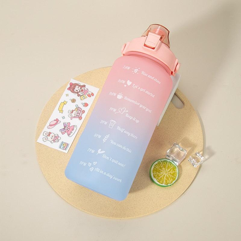2L Large Capacity Water Bottle With Straw With Time Marker Frosted Cup Girls Large Portable Travel Bottles Sports Fitness Cup Water Bottle With Time Marker 2L Drinking Bottles With Straw BPA Free 2L Leakproof Sports Water Bottles For Fitness Gym Pink 2.0L