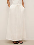 Linen Elastic Waist Drawstring Maxi Skirt NINA Optic White