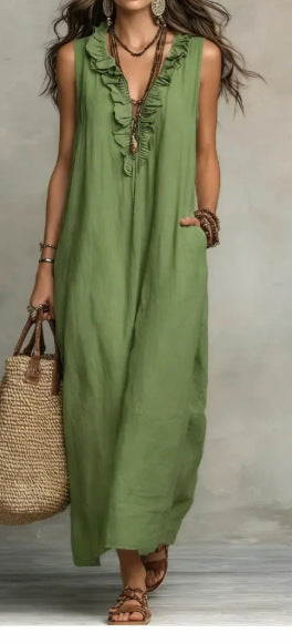 Women's Spring Summer Pocket Ruffle Elegant Dress XSQ10018