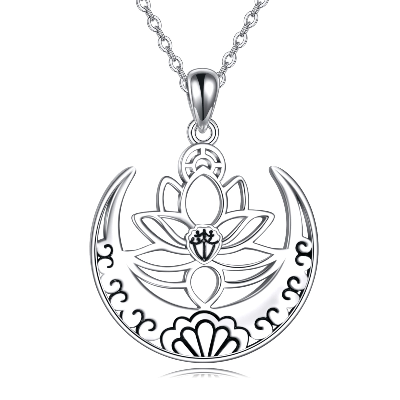 Lotus Flower Symbol Yoga Necklace Sterling Silver Sanskrit Symbol Balancing Jewelry Silver
