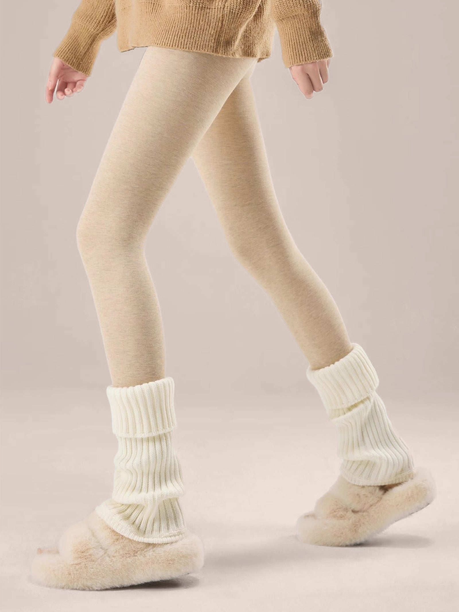 Wool Blend Lightweight Slimming Footed Tights Oatmeal One Size