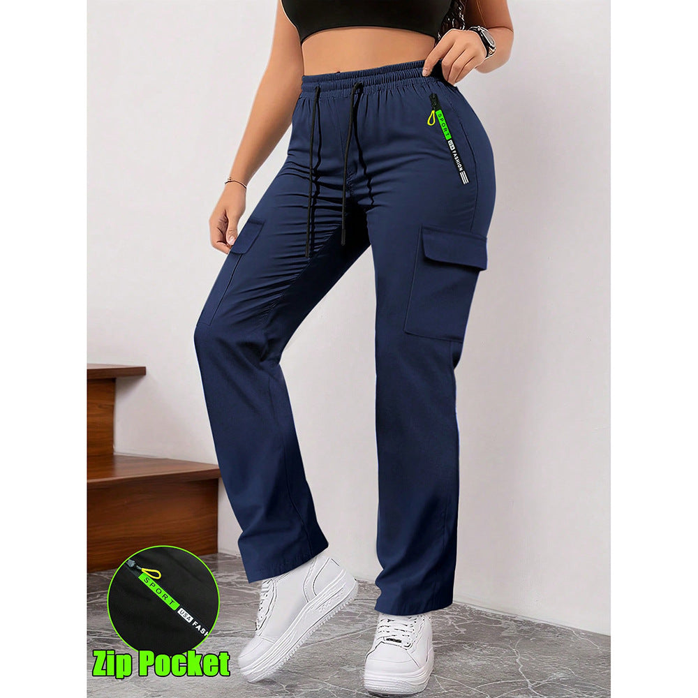 Women's Casual Retro Large Pocket Casual Pants Dark Blue