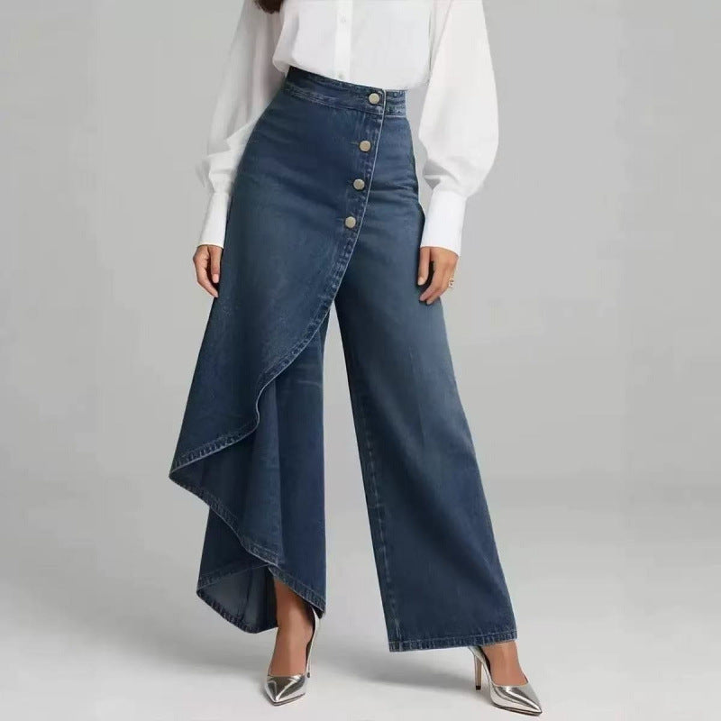 Denim Skort With Button Closure And Washed Finish For Women Dark Blue