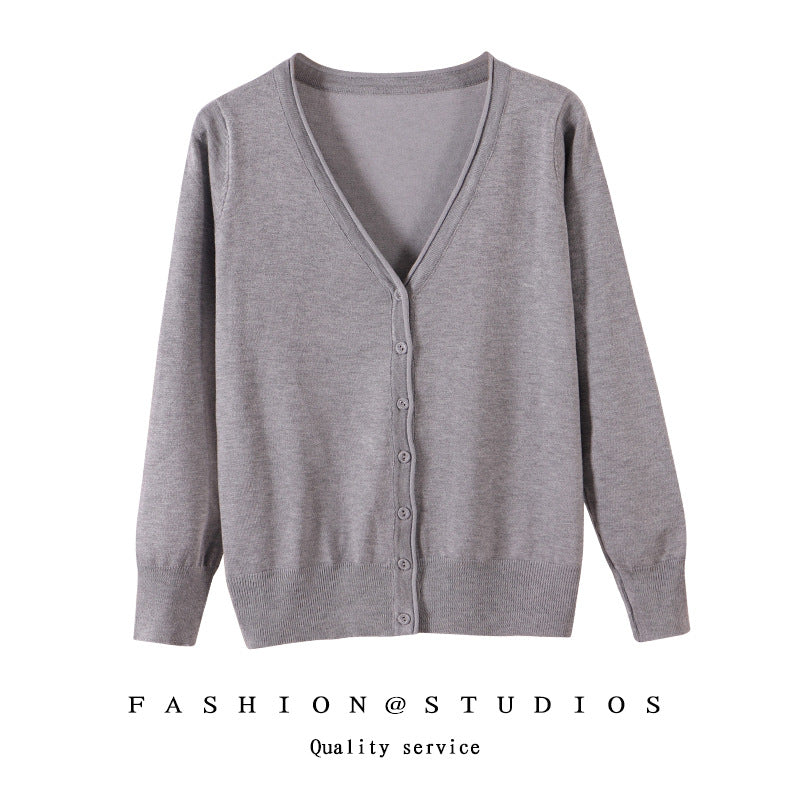 Women's Slim-fit SpringAutumn Plus-size Knitted Cardigan Light Gray