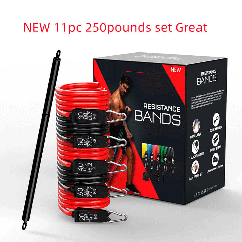 Latex Pull Rope Resistance Bands NEW 11pc 250pounds set Great