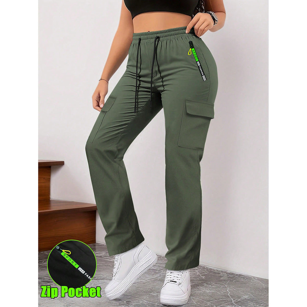 Women's Casual Retro Large Pocket Casual Pants Military green