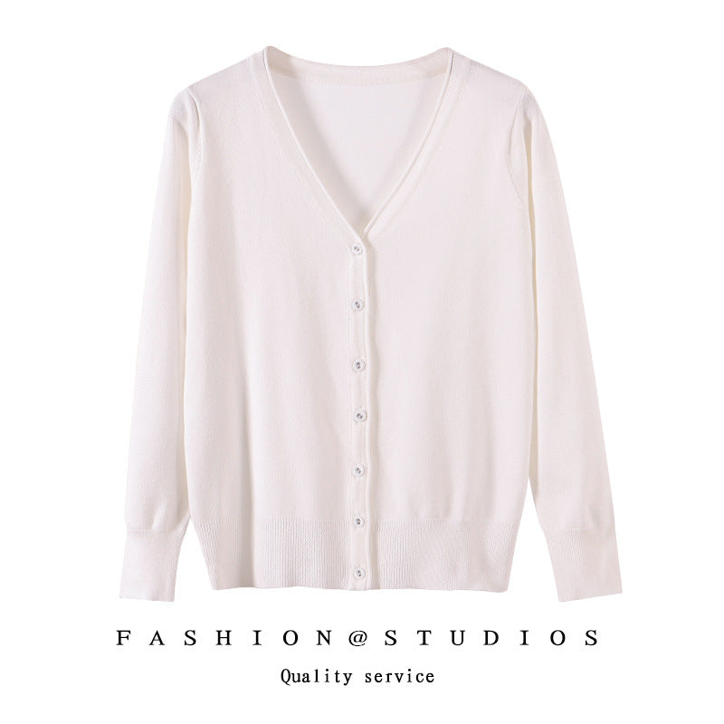 Women's Slim-fit SpringAutumn Plus-size Knitted Cardigan White