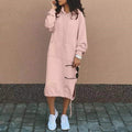 Casual Long-sleeved Hooded Sweater With Pocket Fashion Drawstring Long Sweatshirt Womens Clothing Pink