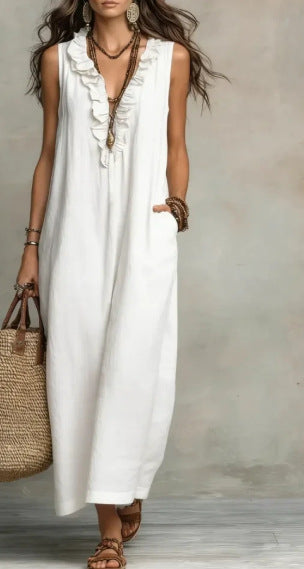Women's Spring Summer Pocket Ruffle Elegant Dress XSQ10020