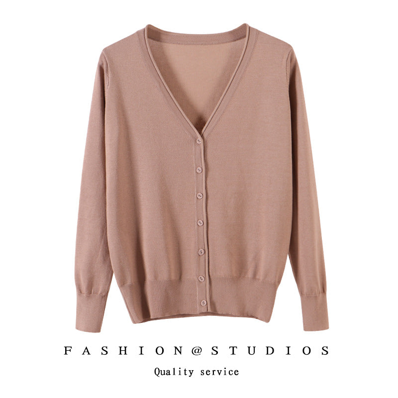 Women's Slim-fit SpringAutumn Plus-size Knitted Cardigan Khaki
