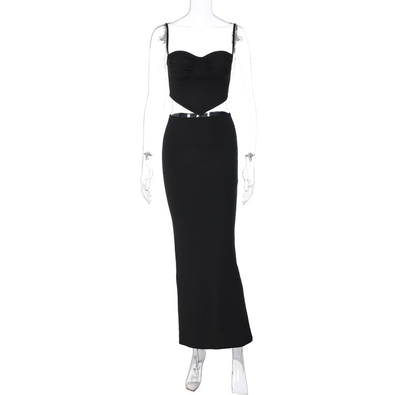 Women's Clothing Spaghetti Straps Chest Wrap Fashion Hip Suit Black