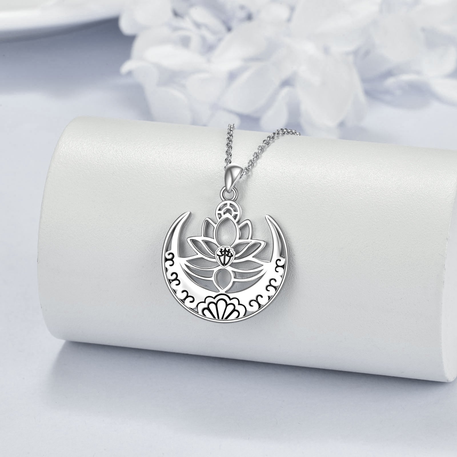 Lotus Flower Symbol Yoga Necklace Sterling Silver Sanskrit Symbol Balancing Jewelry