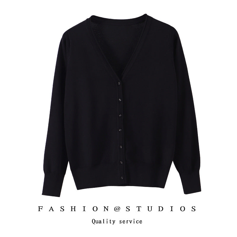 Women's Slim-fit SpringAutumn Plus-size Knitted Cardigan Black