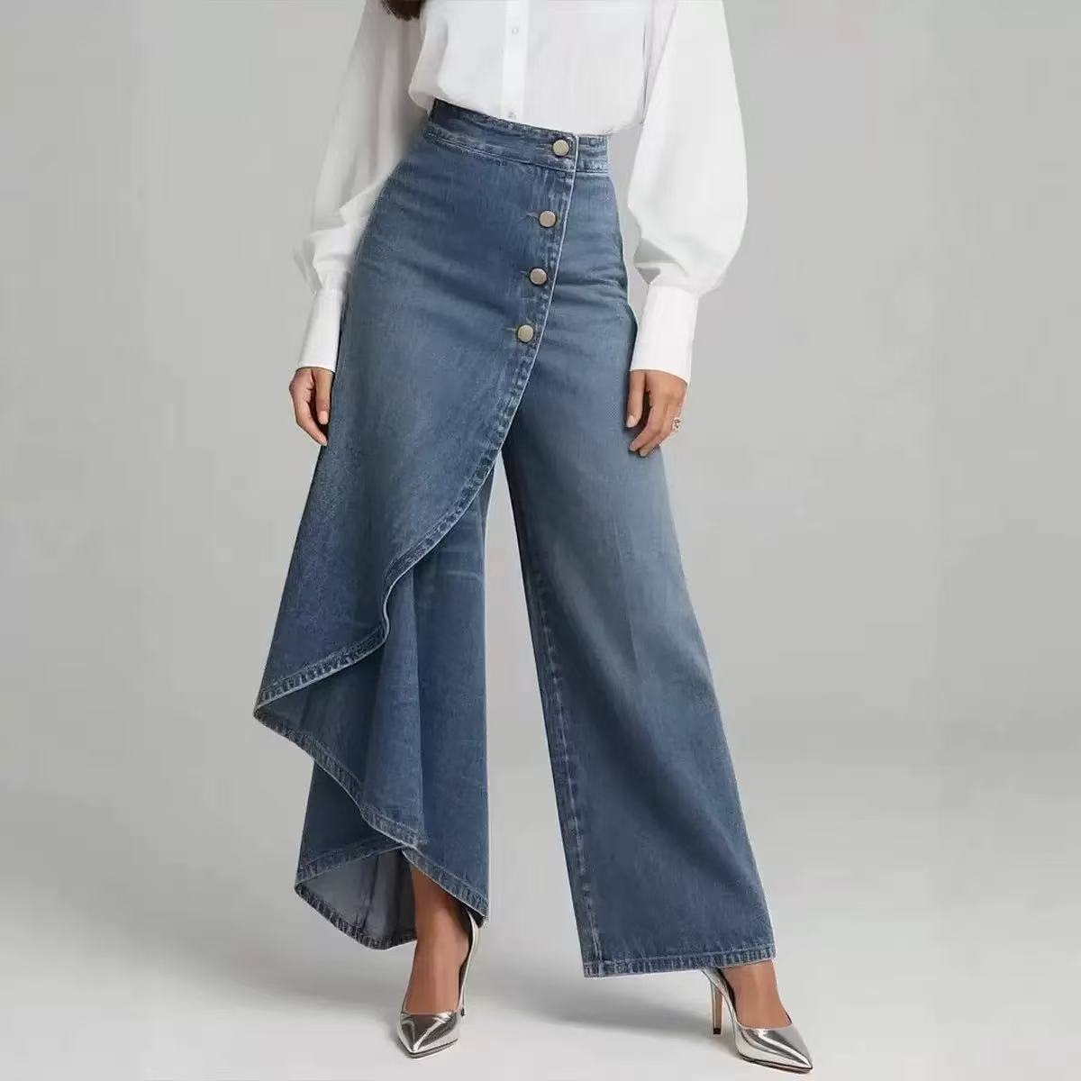 Denim Skort With Button Closure And Washed Finish For Women Light Blue