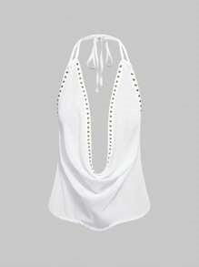 Solid-color Top With Studs Sexy Womens Clothing White