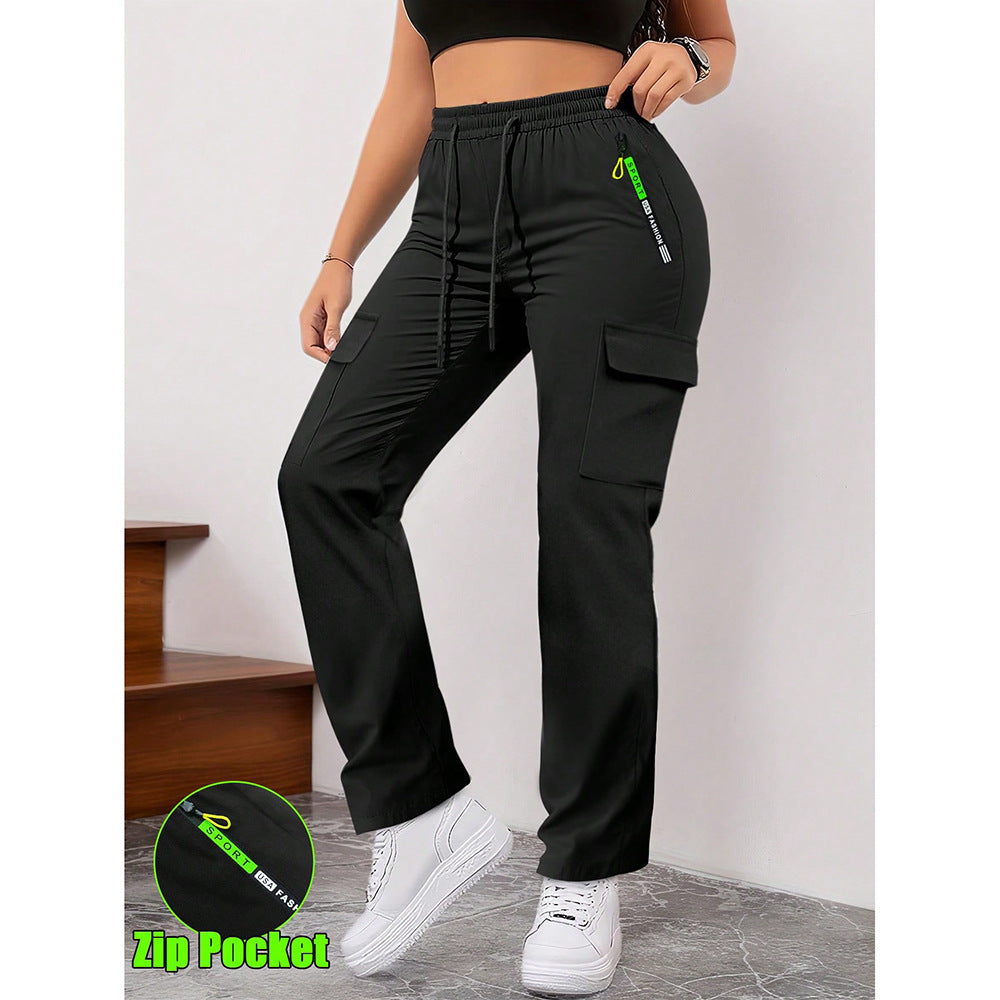Women's Casual Retro Large Pocket Casual Pants Black