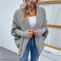 New Loose Knitted Sweater Solid Color Bat Sleeve Large Lapel Cardigan Autumn And Winter Fashion Jacket For Women Clothing Grey