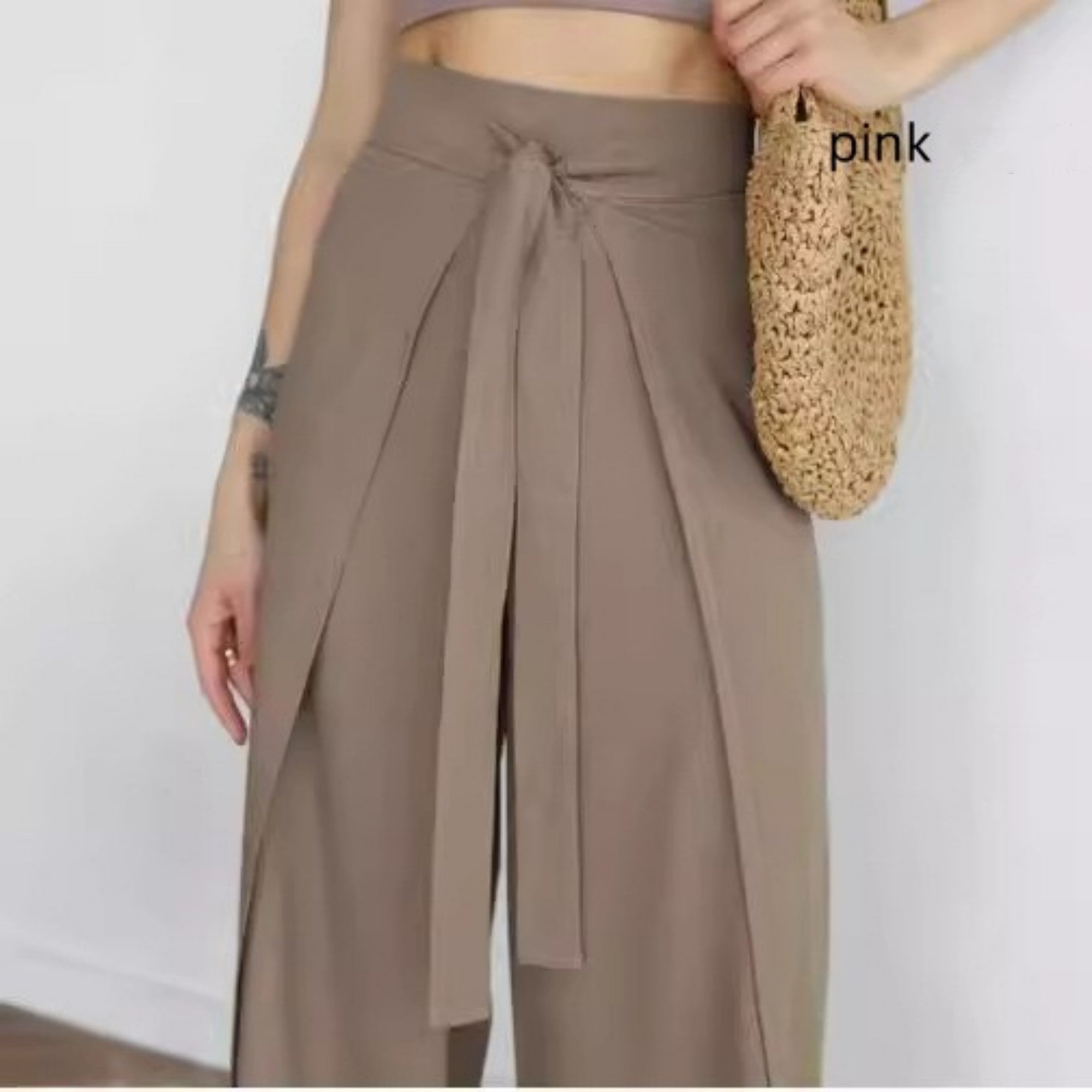 Solid Color Fashion Lace-up Waist Wide-leg Skort Women Pink