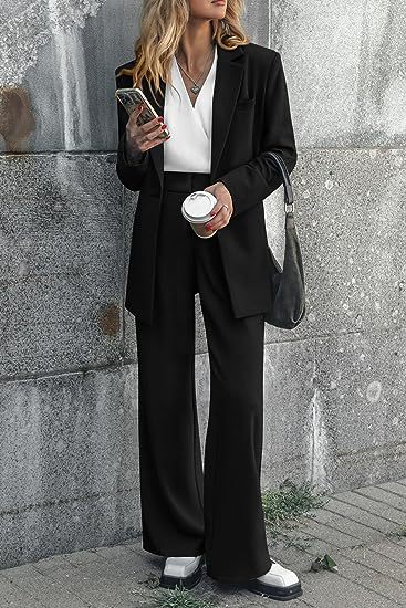 Women's Fashion Casual Solid Color Coat Trousers Suit Black