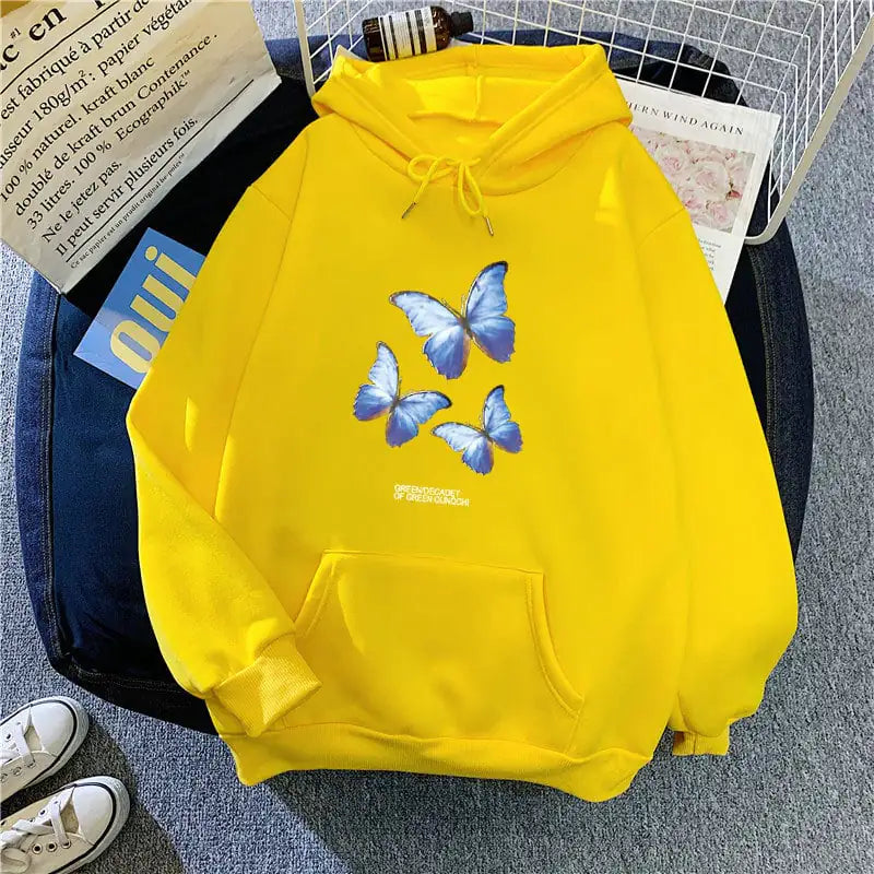 "Plus Size Women's Fleece Hooded Sweater for Students" Yellow XL