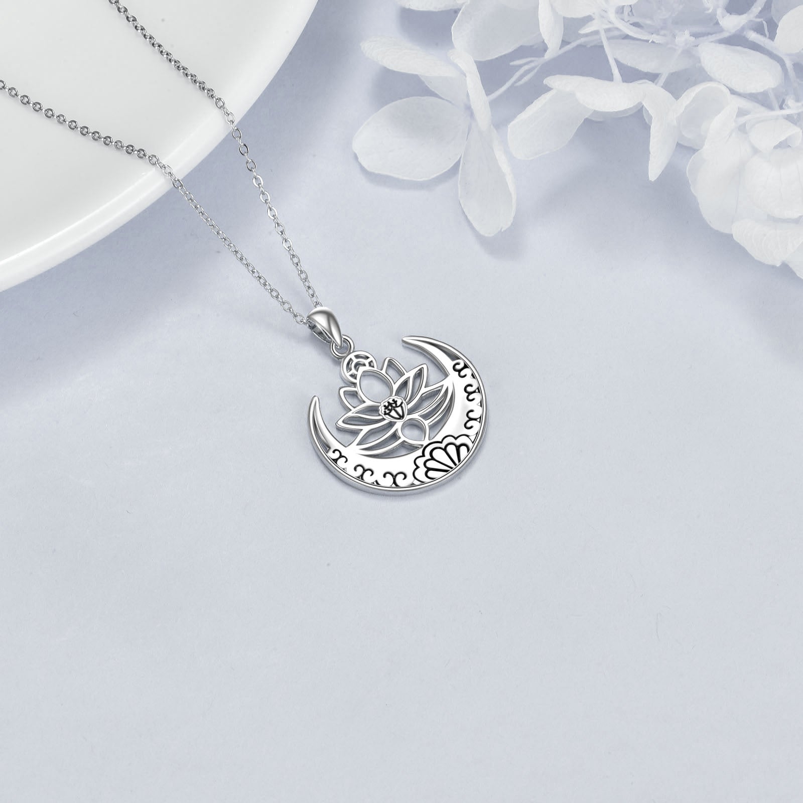 Lotus Flower Symbol Yoga Necklace Sterling Silver Sanskrit Symbol Balancing Jewelry