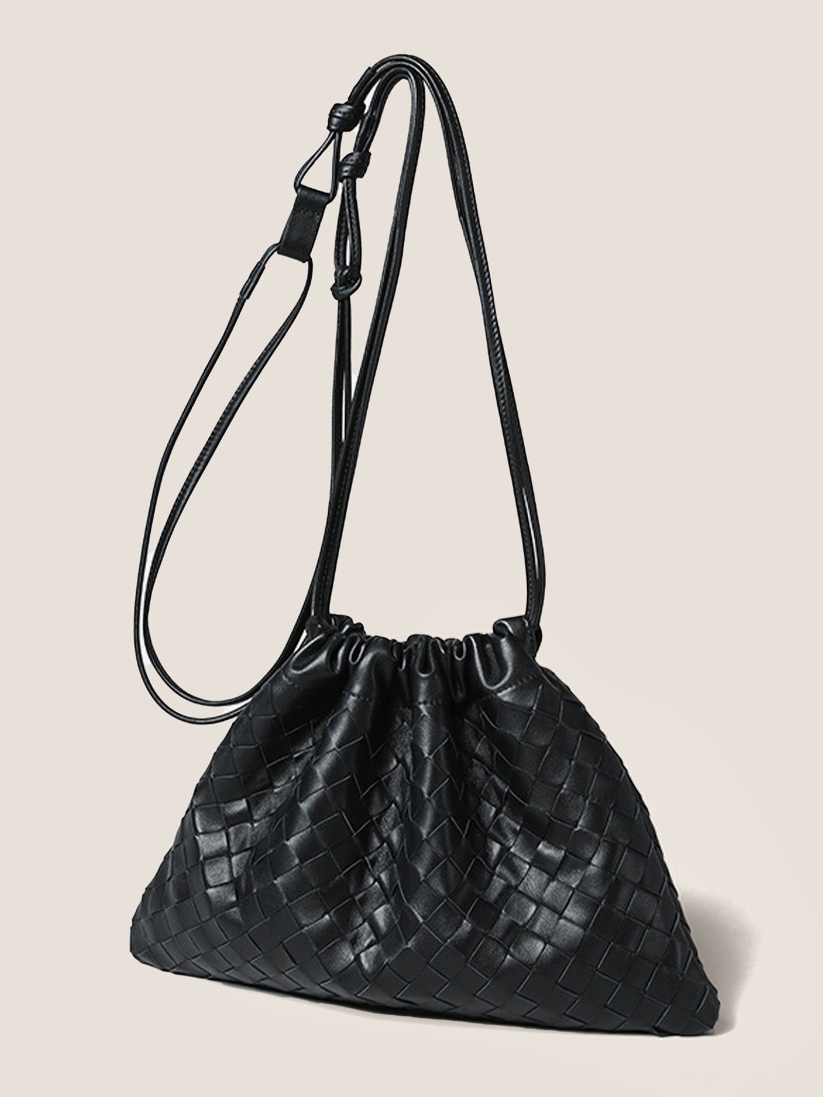 Sheepskin Woven Drawstring Commuter Tote Black One Size